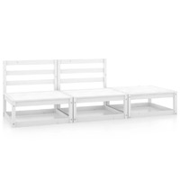  3 Piece Garden Lounge Set White Solid Pinewood