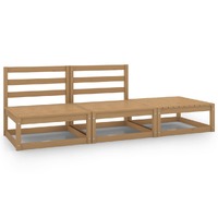  3 Piece Garden Lounge Set Honey Brown Solid Pinewood