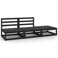  3 Piece Garden Lounge Set Black Solid Pinewood