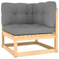  Garden Corner Sofa with Grey Cushions Solid Pinewood