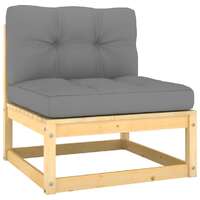  Garden Middle Sofa with Grey Cushions Solid Pinewood