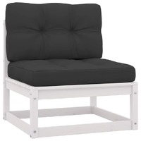  Garden Middle Sofa with Anthracite Cushions White Solid Pinewood