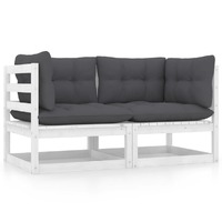  Garden 2-Seater Sofa with Cushions White Solid Pinewood
