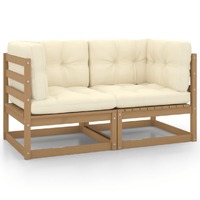  Garden 2-Seater Sofa with Cushions Honey Brown Solid Pinewood