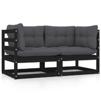  Garden 2-Seater Sofa with Cushions Black Solid Pinewood