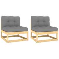  Garden Middle Sofas with Grey Cushions 2 pcs Solid Pinewood