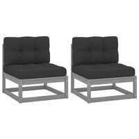  Garden Middle Sofas with Cushions 2 pcs Grey Solid Pinewood