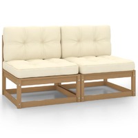  Garden Middle Sofas with Cream Cushions 2 pcs Solid Pinewood