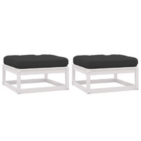  Garden Footstools with Cushions 2 pcs White Solid Pinewood