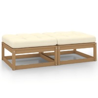  Garden Footstools with Cushions 2 pcs Honey Brown Solid Pinewood