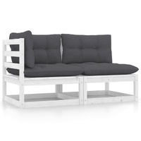  Solid Pinewood Garden Lounge Set 2 Piece with Cushions White