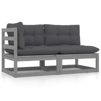  2 Piece Garden Lounge Set with Cushions Grey Solid Pinewood