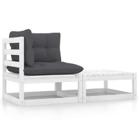 2 Piece Garden Lounge Set with Cushions White Solid Pinewood
