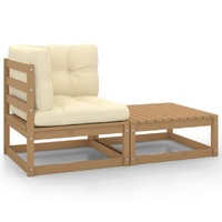  2 Piece Garden Lounge Set with Cushions Honey Brown Pinewood