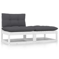  2 Piece Garden Lounge Set with Cushions White Solid Pinewood