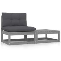  2 Piece Garden Lounge Set with Cushions Grey Solid Pinewood