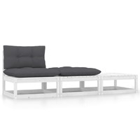  3 Piece Garden Lounge Set with Cushions White Solid Pinewood