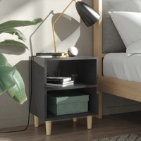  Bed Cabinets Solid Wood Legs 2 pcs High Gloss Grey 40x30x50 cm