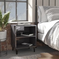  Bed Cabinet with Metal Legs High Gloss Grey 40x30x50 cm