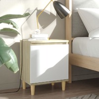  Bed Cabinet with Solid Wood Legs Sonoma Oak &amp; White 40x30x50cm