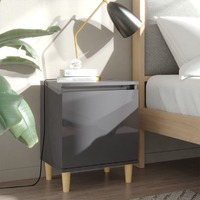  Bed Cabinets Solid Wood Legs 2 pcs High Gloss Grey 40x30x50 cm