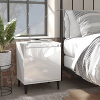  Bed Cabinet with Metal Legs High Gloss White