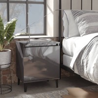  Bed Cabinet with Metal Legs High Gloss Grey