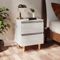  Bed Cabinets &amp; Pinewood Legs 2 pcs High Gloss White 40x35x50cm