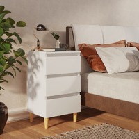 Bed Cabinet with Solid Wood Legs White 40x35x69 cm