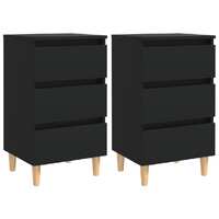  Bed Cabinets with Solid Wood Legs 2 pcs Black 40x35x69 cm