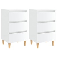  Bed Cabinets &amp; Wood Legs 2 pcs High Gloss White 40x35x69cm
