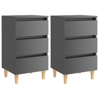  Bed Cabinets &amp; Wood Legs 2 pcs High Gloss Grey 40x35x69cm