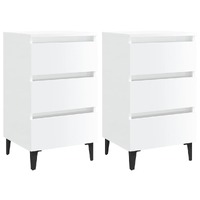  Bed Cabinet with Metal Legs 2 pcs High Gloss White 40x35x69 cm