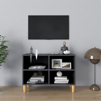  TV Cabinet with Solid Wood Legs High Gloss Grey 69.5x30x50 cm