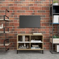  TV Cabinet with Metal Legs White and Sonoma Oak 69.5x30x50 cm