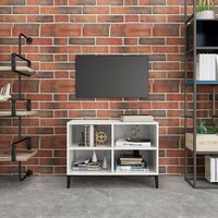  TV Cabinet with Metal Legs High Gloss White 69.5x30x50 cm
