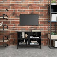  TV Cabinet with Metal Legs High Gloss Black 69.5x30x50 cm