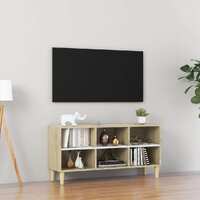  TV Cabinet with Solid Wood Legs White and Sonoma Oak 103.5x30x50 cm