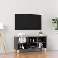  TV Cabinet with Solid Wood Legs High Gloss Grey 103.5x30x50 cm