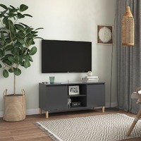  TV Cabinet with Solid Wood Legs Grey 103.5x35x50 cm