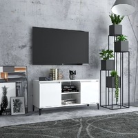  TV Cabinet with Metal Legs High Gloss White 103.5x35x50 cm