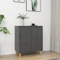  Sideboard&amp;Solid Wood Legs High Gloss Grey 60x35x70 cm Engineered Wood