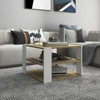  Coffee Table Sonoma Oak and White 60x60x40 cm Engineered Wood