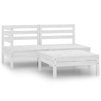  3 Piece Garden Lounge Set Solid Pinewood White