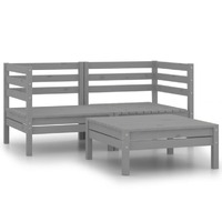  3 Piece Garden Lounge Set Solid Pinewood Grey
