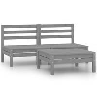  3 Piece Garden Lounge Set Solid Pinewood Grey