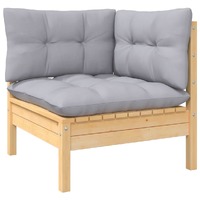  Garden Corner Sofa with Grey Cushions Solid Pinewood