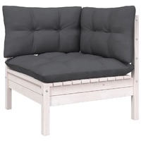  Garden Corner Sofa with Cushions White Solid Pinewood