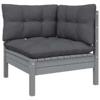  Garden Corner Sofa with Anthracite Cushions Grey Solid Pinewood