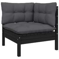  Garden Corner Sofa with Cushions Black Solid Pinewood